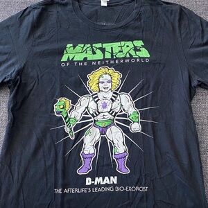 Mens L Masters of the Neitherworld Beetlejuice & He-Man Mashup Black T-Shirt
